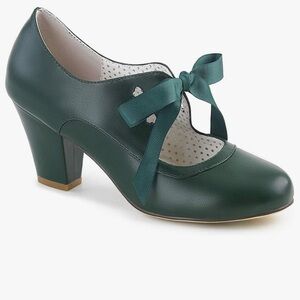 Pin Up Couture Wiggle-32 Mary Jane Faux Leather Pumps In Dark Green, Size 6